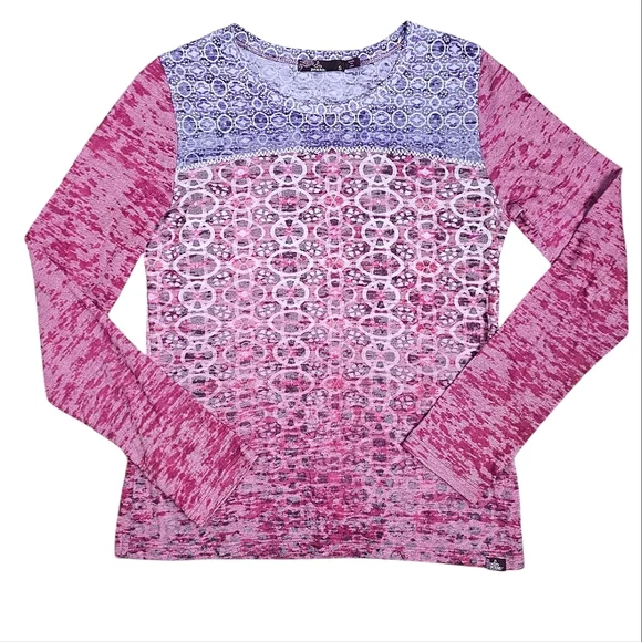 PrAna Lottie Lightweight Pink & Purple Jersey Knit Burnout Tee Size S - Picture 1 of 9